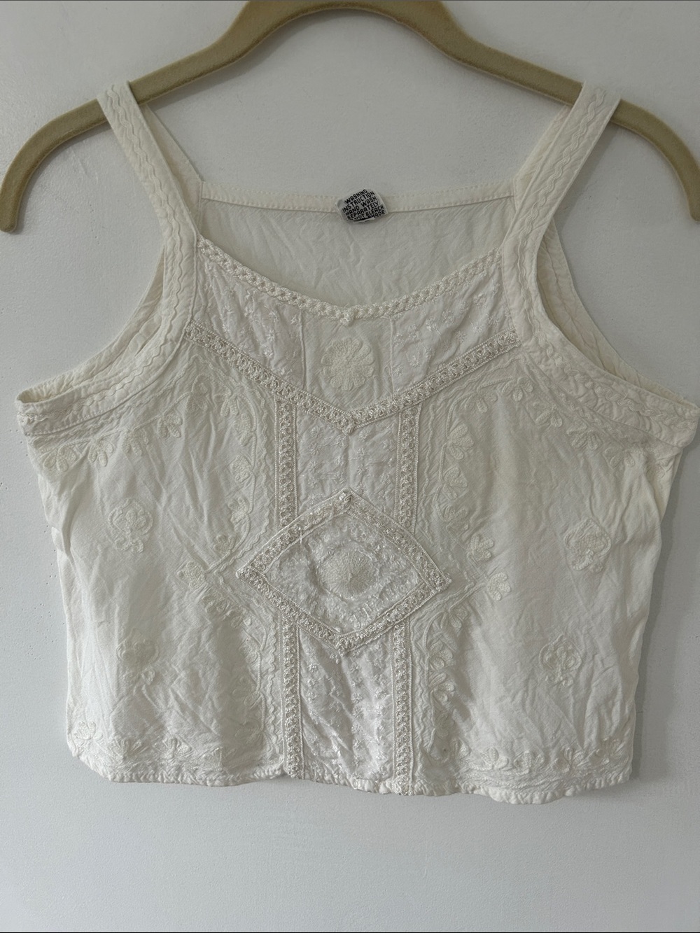 Shoreline Made in India Embroidered White Tank Top Bohemian Festival Cropped